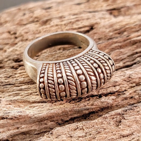 Brighton 925 Sterling Silver Sayan Domed Raised Art Deco Ring Rippled Braided - Picture 2 of 7